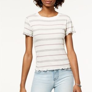 Hippie Rose Tops - Hippie Rose Top Junior Striped Lettuce Edge Blouse Hippie Rose Tops - Hippie Rose Top Junior Striped Lettuce Edge Blouse